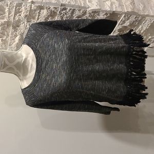 Jaime Heather black crew neck top with black fringes